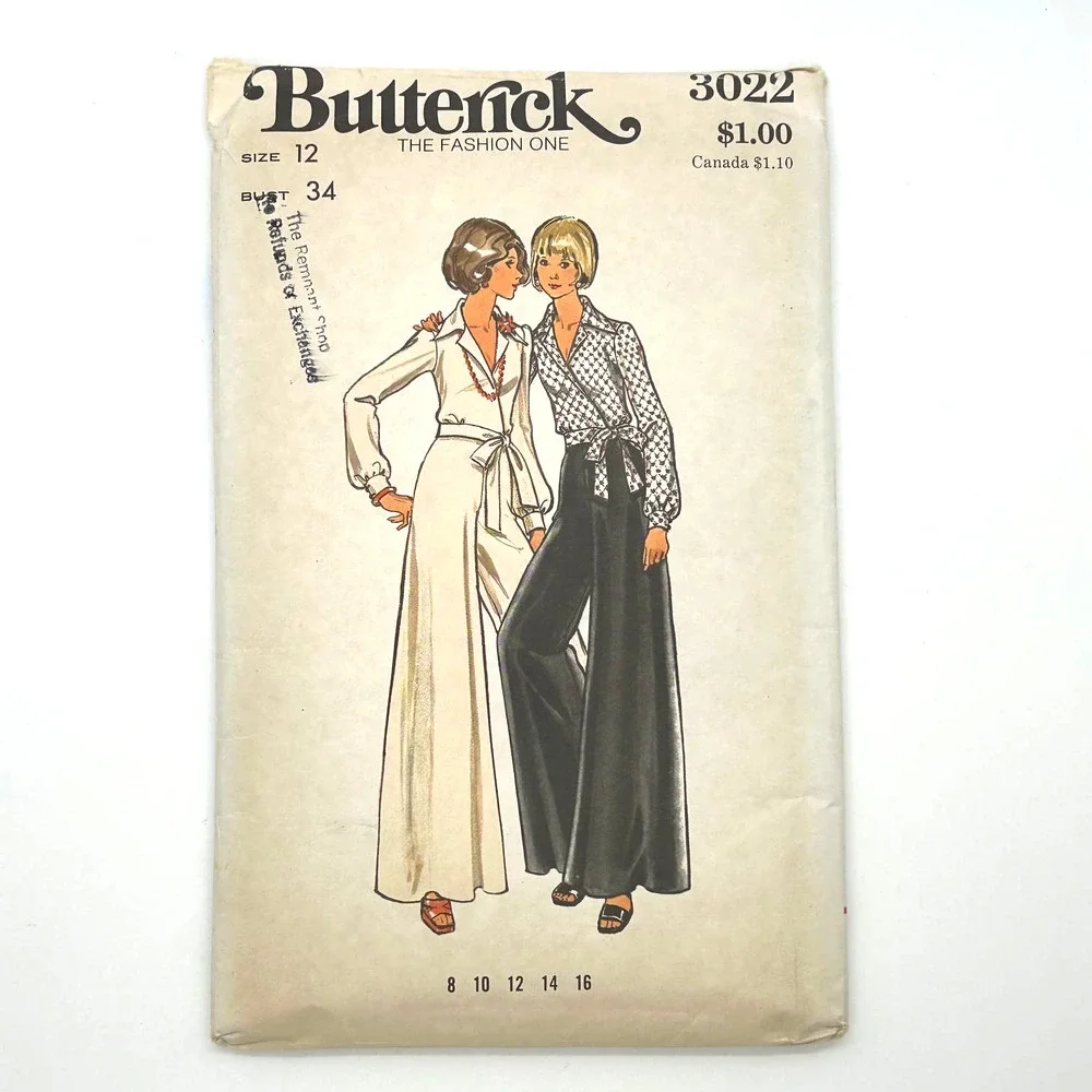 Butterick Vintage 1970's Pattern #3022 Evening Blouse And Pants Size 12 HTF RARE